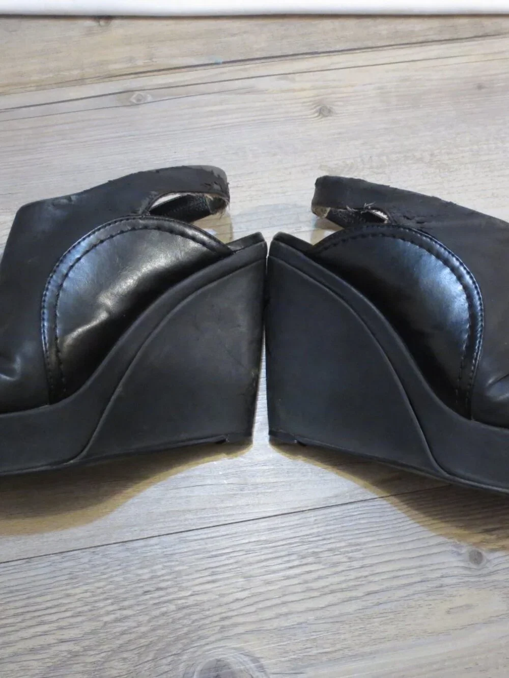 Nicole Miller Vintage Shoes Black Platform Sling Back Peep Toe Wedge Heel - 7.5